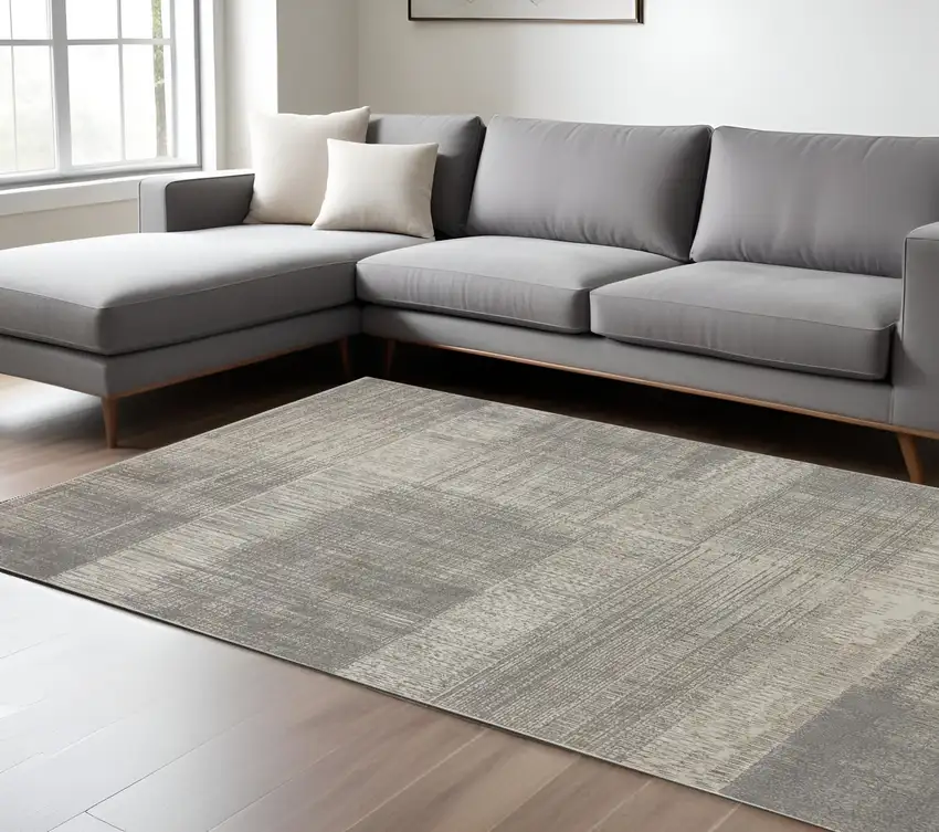 Gray and Ivory Abstract Non Skid Area Rug Photo 1