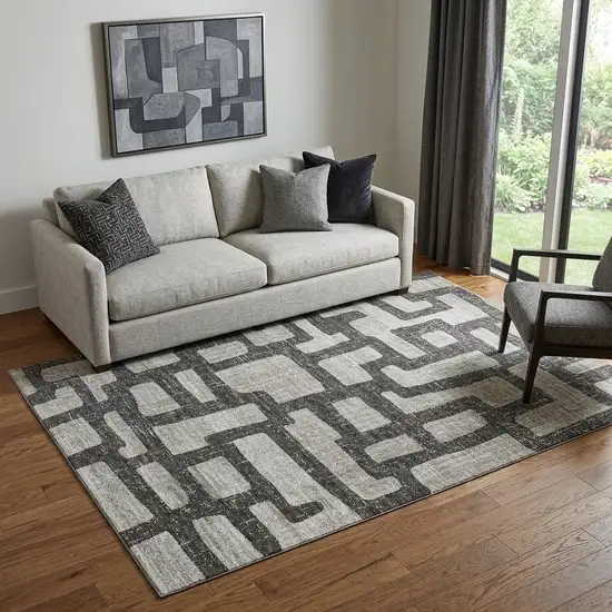 Gray And Ivory Abstract Washable Area Rug With UV Protection Photo 1