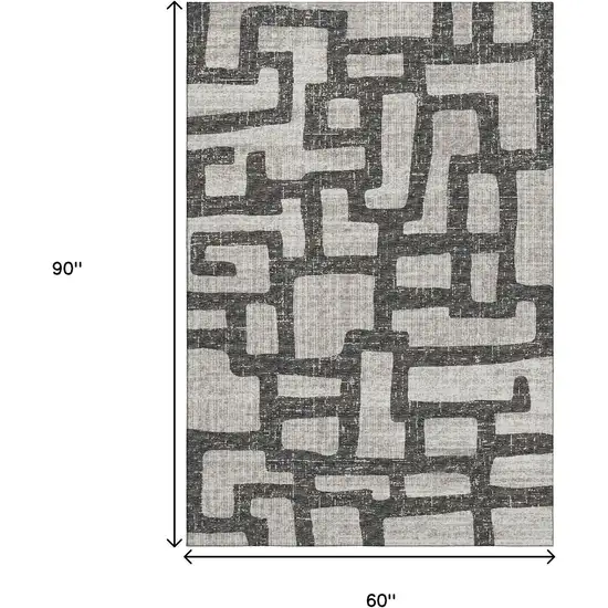 Gray And Ivory Abstract Washable Area Rug With UV Protection Photo 3