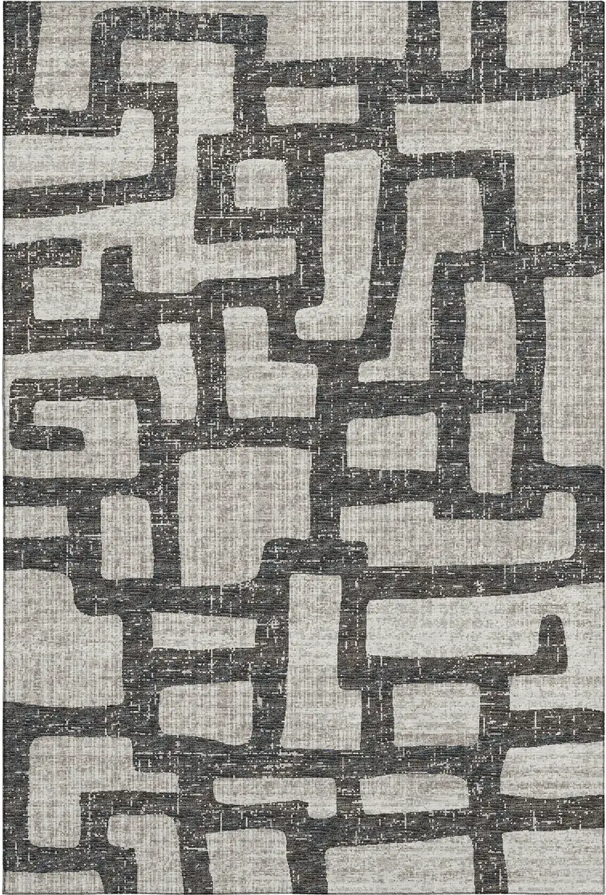 Gray And Ivory Abstract Washable Area Rug With UV Protection Photo 2