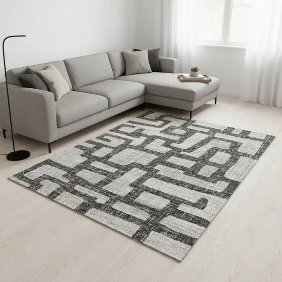 Gray And Ivory Abstract Washable Area Rug With UV Protection Photo 1