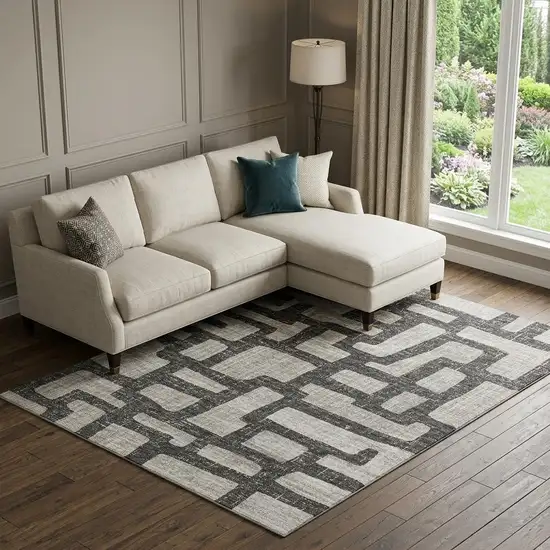Gray And Ivory Abstract Washable Area Rug With UV Protection Photo 1