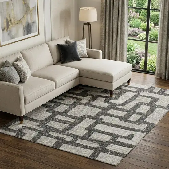 Gray And Ivory Abstract Washable Area Rug With UV Protection Photo 1