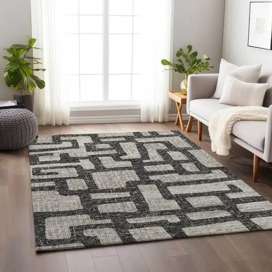 Gray And Ivory Abstract Washable Area Rug With UV Protection Photo 5