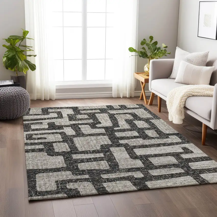 Gray And Ivory Abstract Washable Area Rug With UV Protection Photo 5