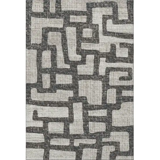 Gray And Ivory Abstract Washable Area Rug With UV Protection Photo 4