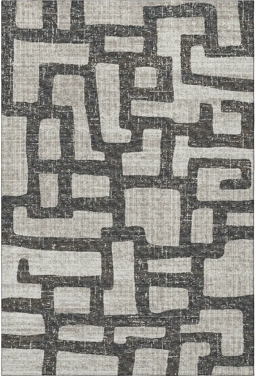 Gray And Ivory Abstract Washable Area Rug With UV Protection Photo 4