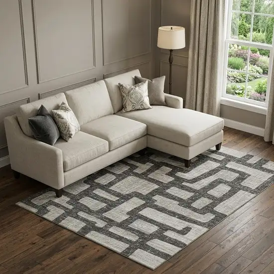 Gray And Ivory Abstract Washable Area Rug With UV Protection Photo 1