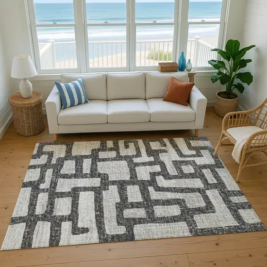 Gray And Ivory Abstract Washable Area Rug With UV Protection Photo 6
