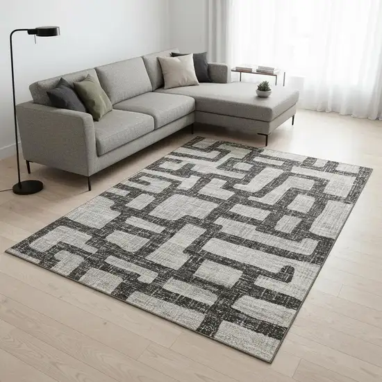 Gray And Ivory Abstract Washable Area Rug With UV Protection Photo 1