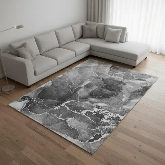 Gray And Ivory Abstract Washable Area Rug With UV Protection Photo 1