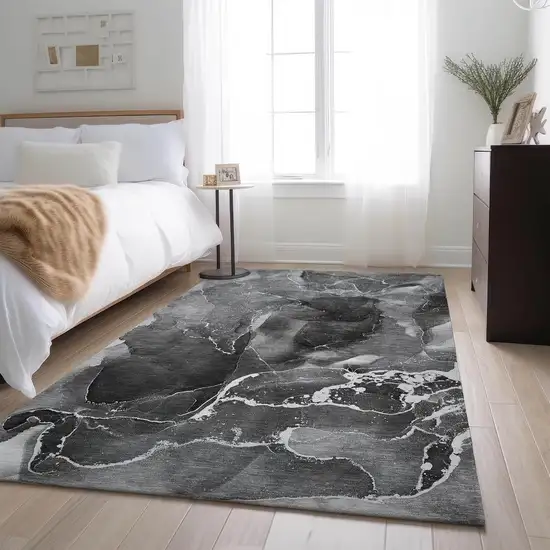 Gray And Ivory Abstract Washable Area Rug With UV Protection Photo 7