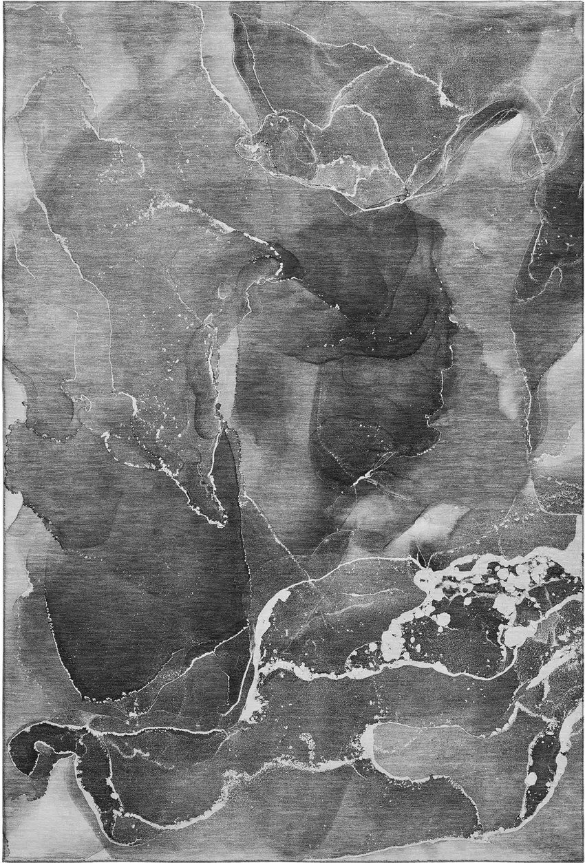 Gray And Ivory Abstract Washable Area Rug With UV Protection Photo 1