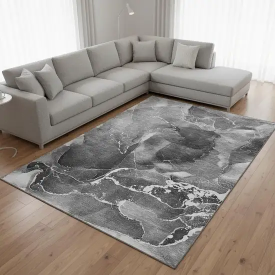 Gray And Ivory Abstract Washable Area Rug With UV Protection Photo 1