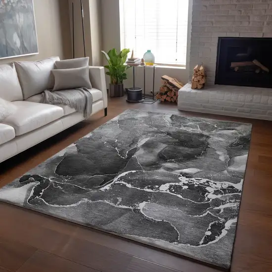 Gray And Ivory Abstract Washable Area Rug With UV Protection Photo 8
