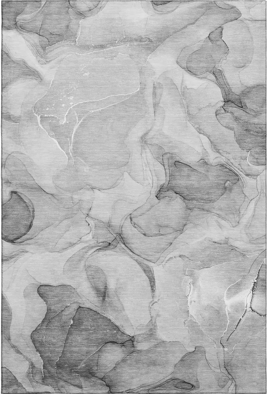 Gray And Ivory Abstract Washable Area Rug With UV Protection Photo 1