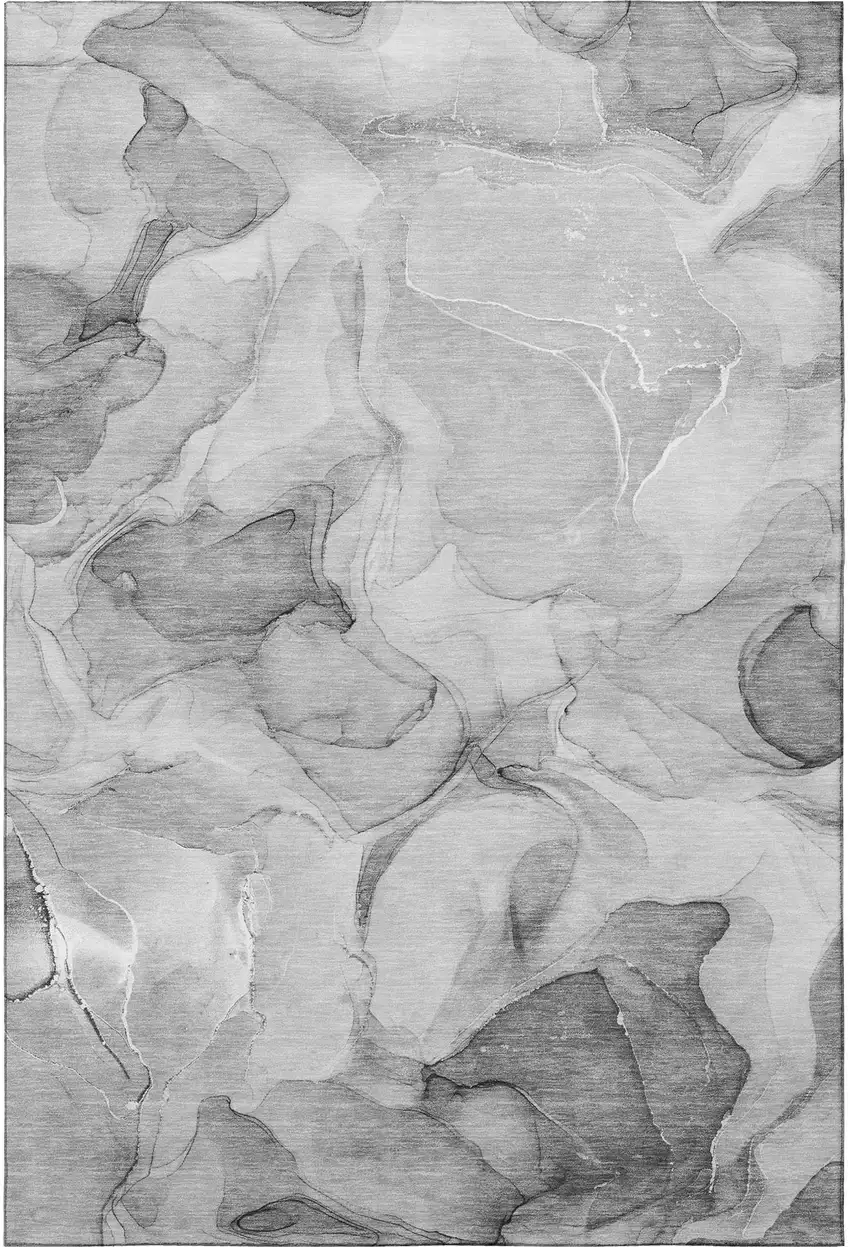 Gray And Ivory Abstract Washable Area Rug With UV Protection Photo 4
