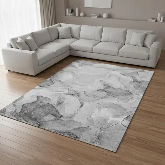 Gray And Ivory Abstract Washable Area Rug With UV Protection Photo 3