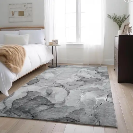 Gray And Ivory Abstract Washable Area Rug With UV Protection Photo 5