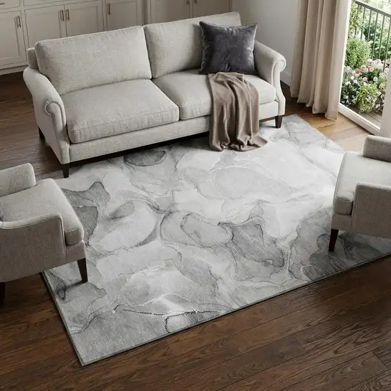 Gray And Ivory Abstract Washable Area Rug With UV Protection Photo 1