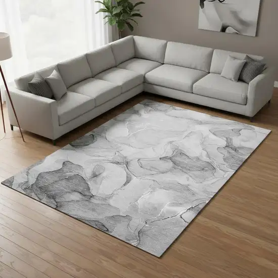 Gray And Ivory Abstract Washable Area Rug With UV Protection Photo 1