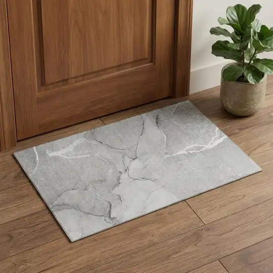 Gray And Ivory Abstract Washable Area Rug With UV Protection Photo 1