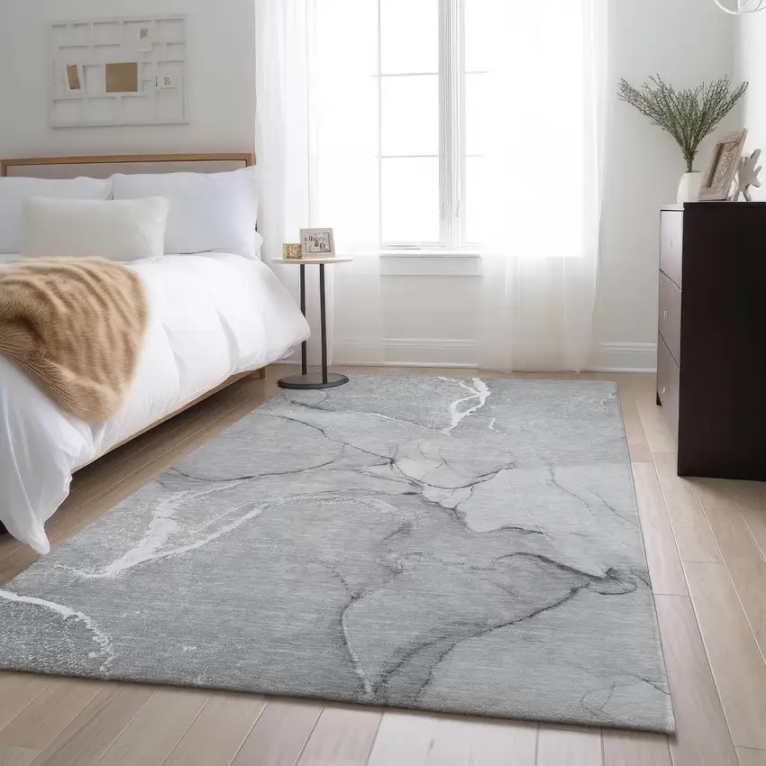 Gray And Ivory Abstract Washable Area Rug With UV Protection Photo 5