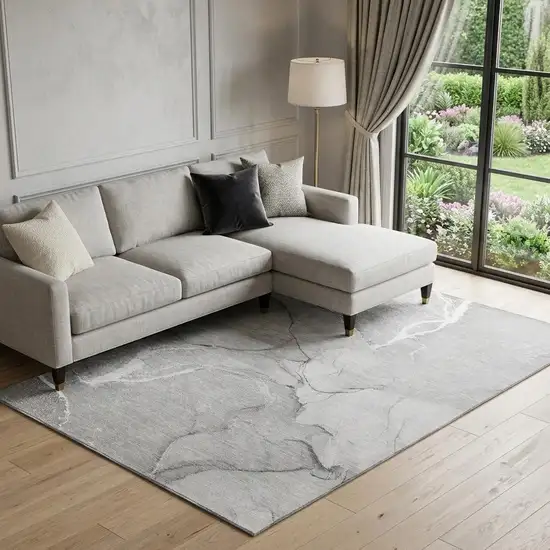 Gray And Ivory Abstract Washable Area Rug With UV Protection Photo 1