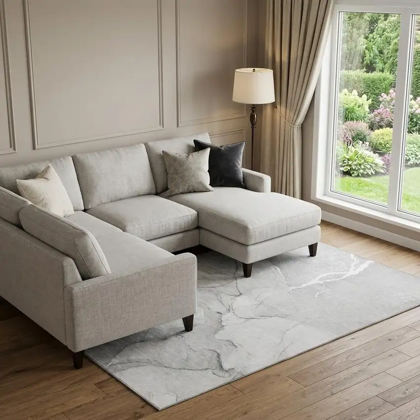 Gray And Ivory Abstract Washable Area Rug With UV Protection Photo 1