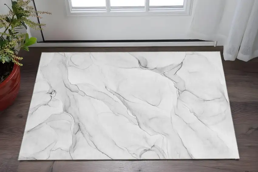 Gray And Ivory Abstract Washable Area Rug With UV Protection Photo 2