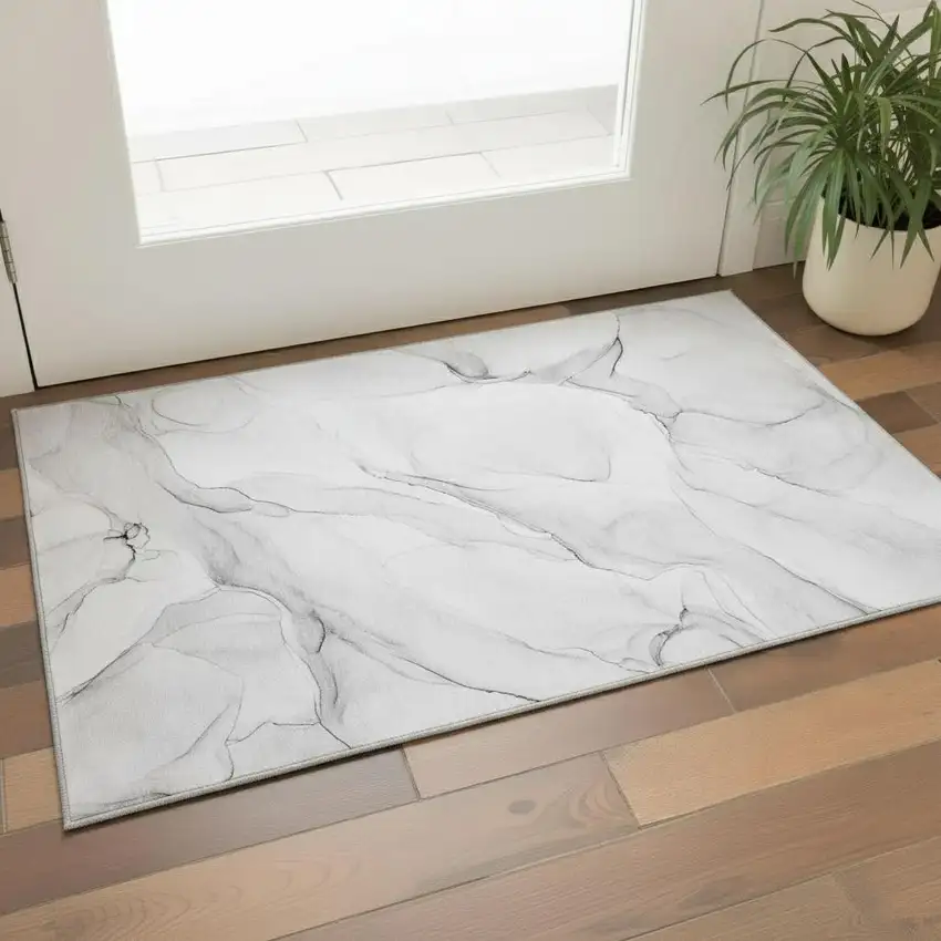 Gray And Ivory Abstract Washable Area Rug With UV Protection Photo 1