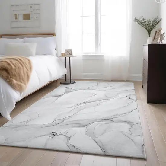 Gray And Ivory Abstract Washable Area Rug With UV Protection Photo 4