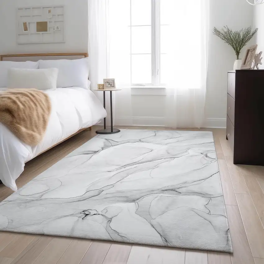 Gray And Ivory Abstract Washable Area Rug With UV Protection Photo 4