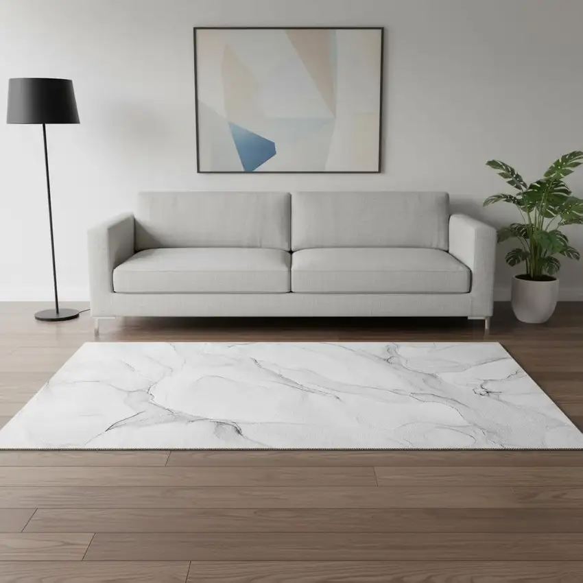 Gray And Ivory Abstract Washable Area Rug With UV Protection Photo 1