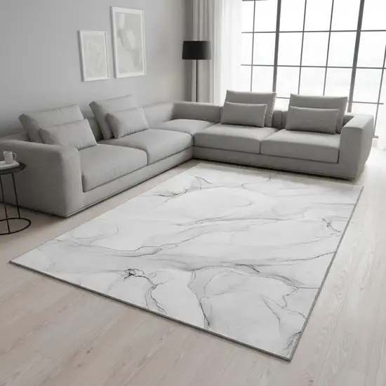 Gray And Ivory Abstract Washable Area Rug With UV Protection Photo 1