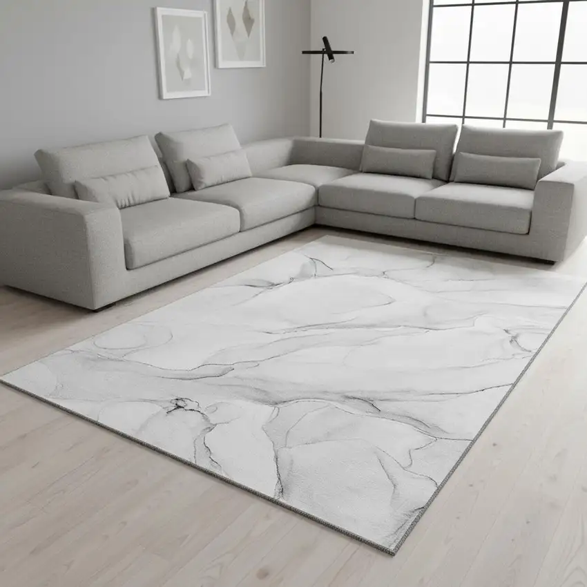 Gray And Ivory Abstract Washable Area Rug With UV Protection Photo 1
