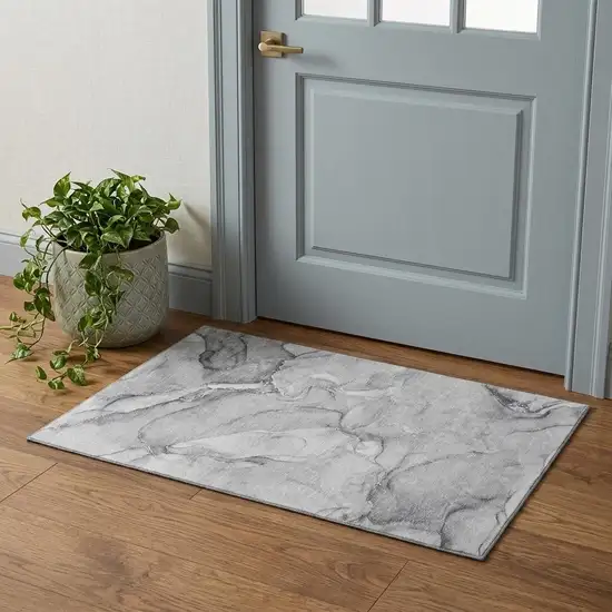 Gray And Ivory Abstract Washable Area Rug With UV Protection Photo 1