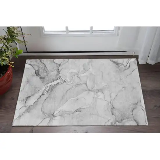 Gray And Ivory Abstract Washable Area Rug With UV Protection Photo 2