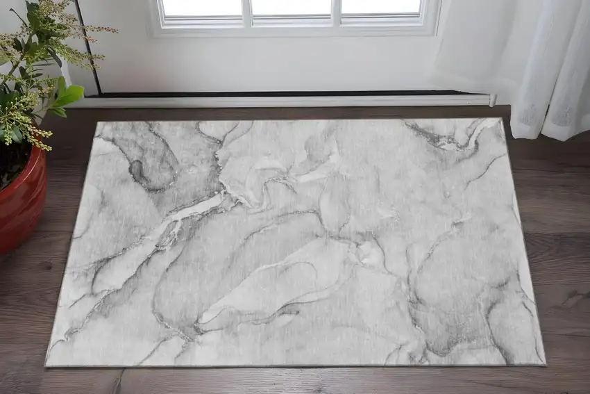 Gray And Ivory Abstract Washable Area Rug With UV Protection Photo 2