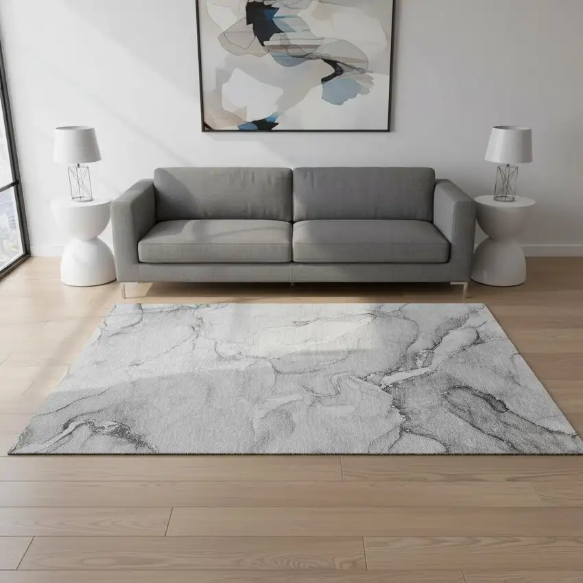 Gray And Ivory Abstract Washable Area Rug With UV Protection Photo 1