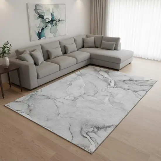 Gray And Ivory Abstract Washable Area Rug With UV Protection Photo 1