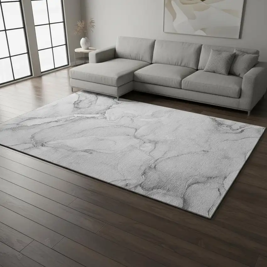 Gray And Ivory Abstract Washable Area Rug With UV Protection Photo 1