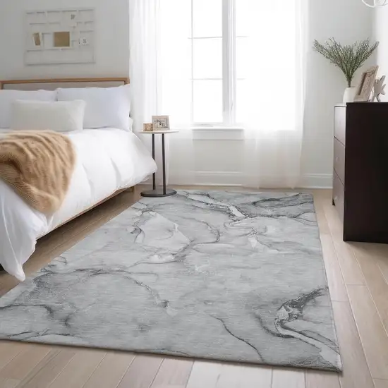 Gray And Ivory Abstract Washable Area Rug With UV Protection Photo 5
