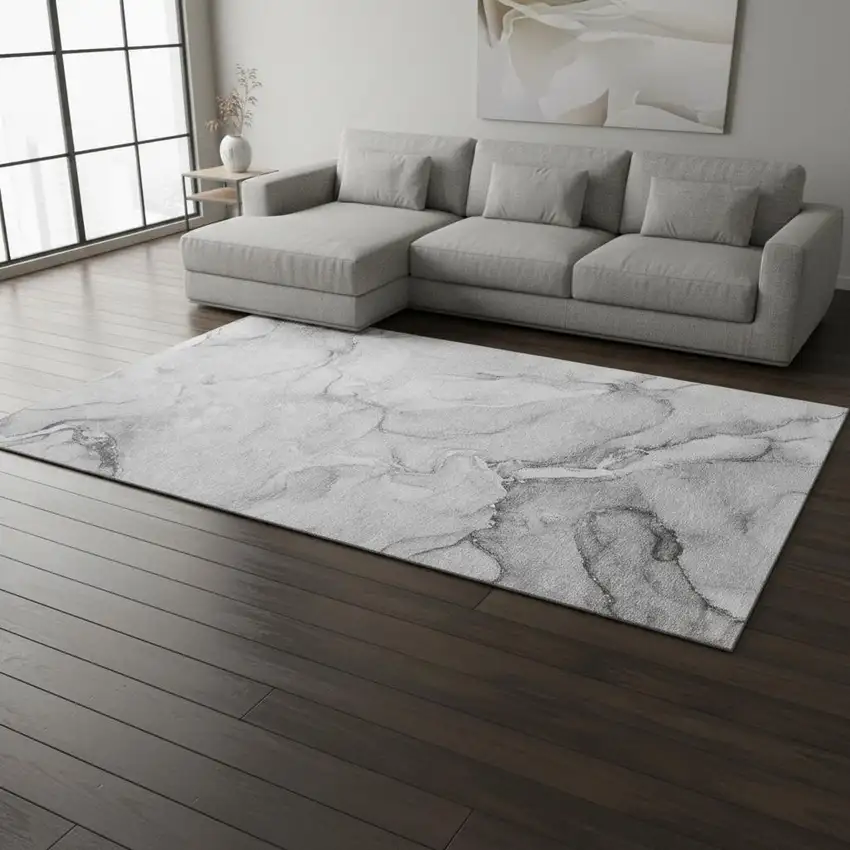 Gray And Ivory Abstract Washable Area Rug With UV Protection Photo 1