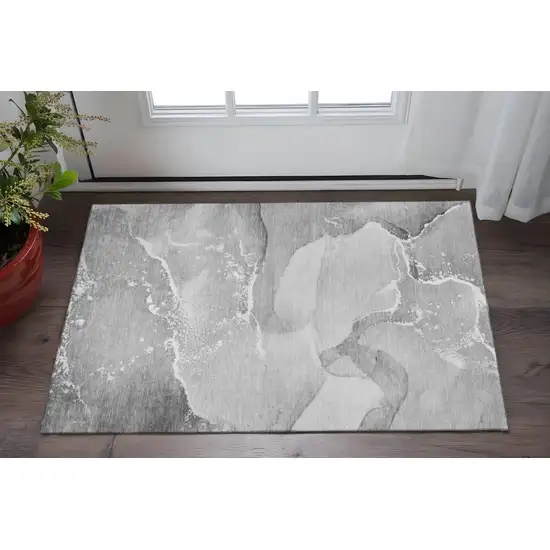 Gray And Ivory Abstract Washable Area Rug With UV Protection Photo 2