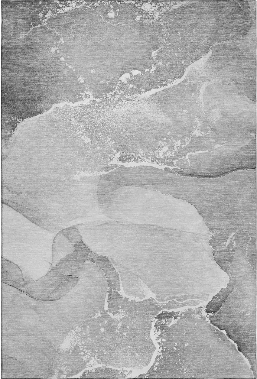 Gray And Ivory Abstract Washable Area Rug With UV Protection Photo 1