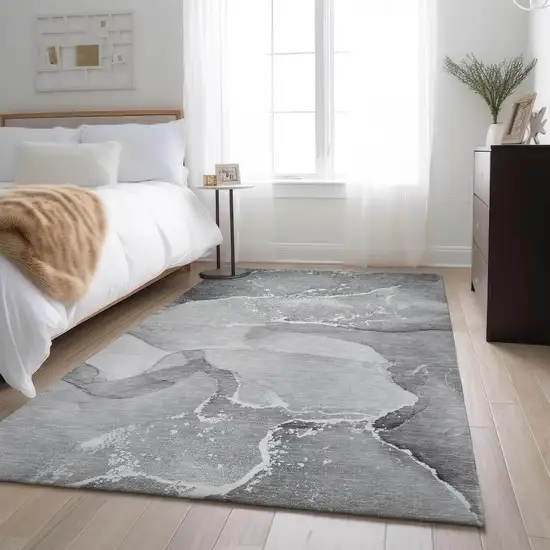 Gray And Ivory Abstract Washable Area Rug With UV Protection Photo 5