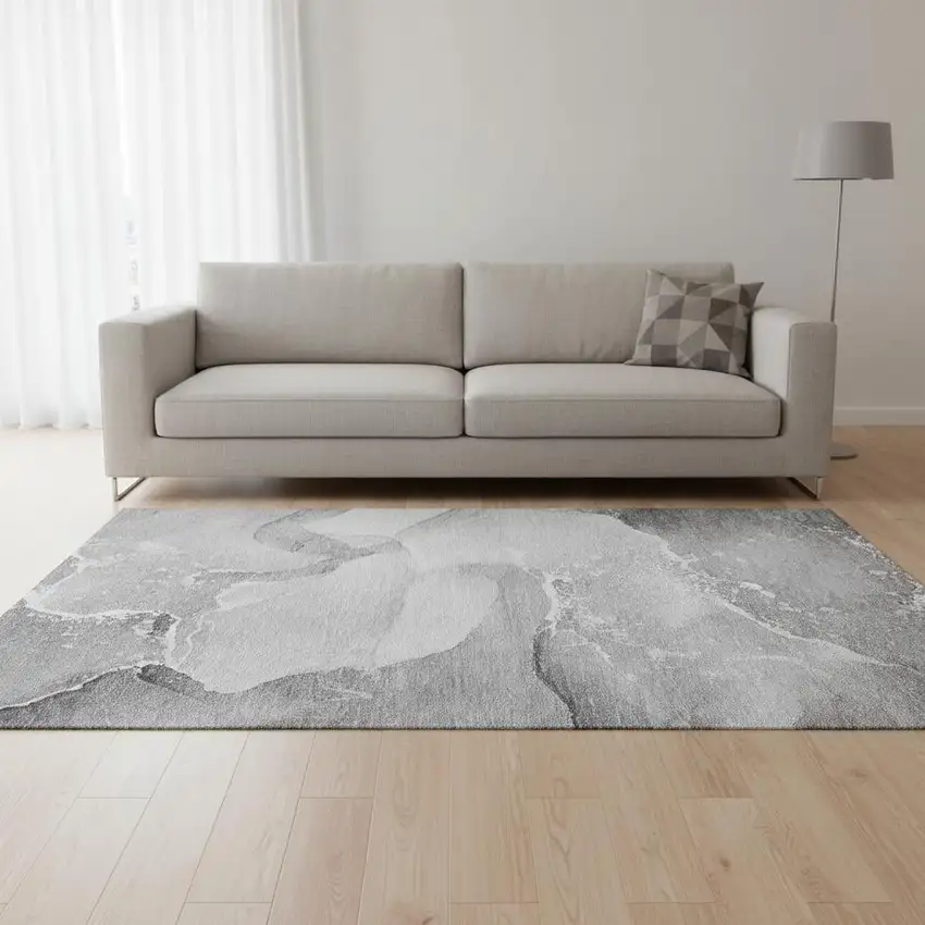 Gray And Ivory Abstract Washable Area Rug With UV Protection Photo 1