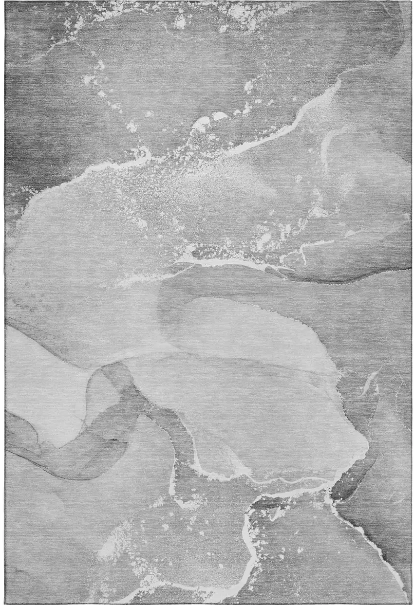 Gray And Ivory Abstract Washable Area Rug With UV Protection Photo 2