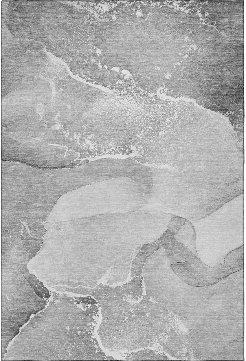 Gray And Ivory Abstract Washable Area Rug With UV Protection Photo 3